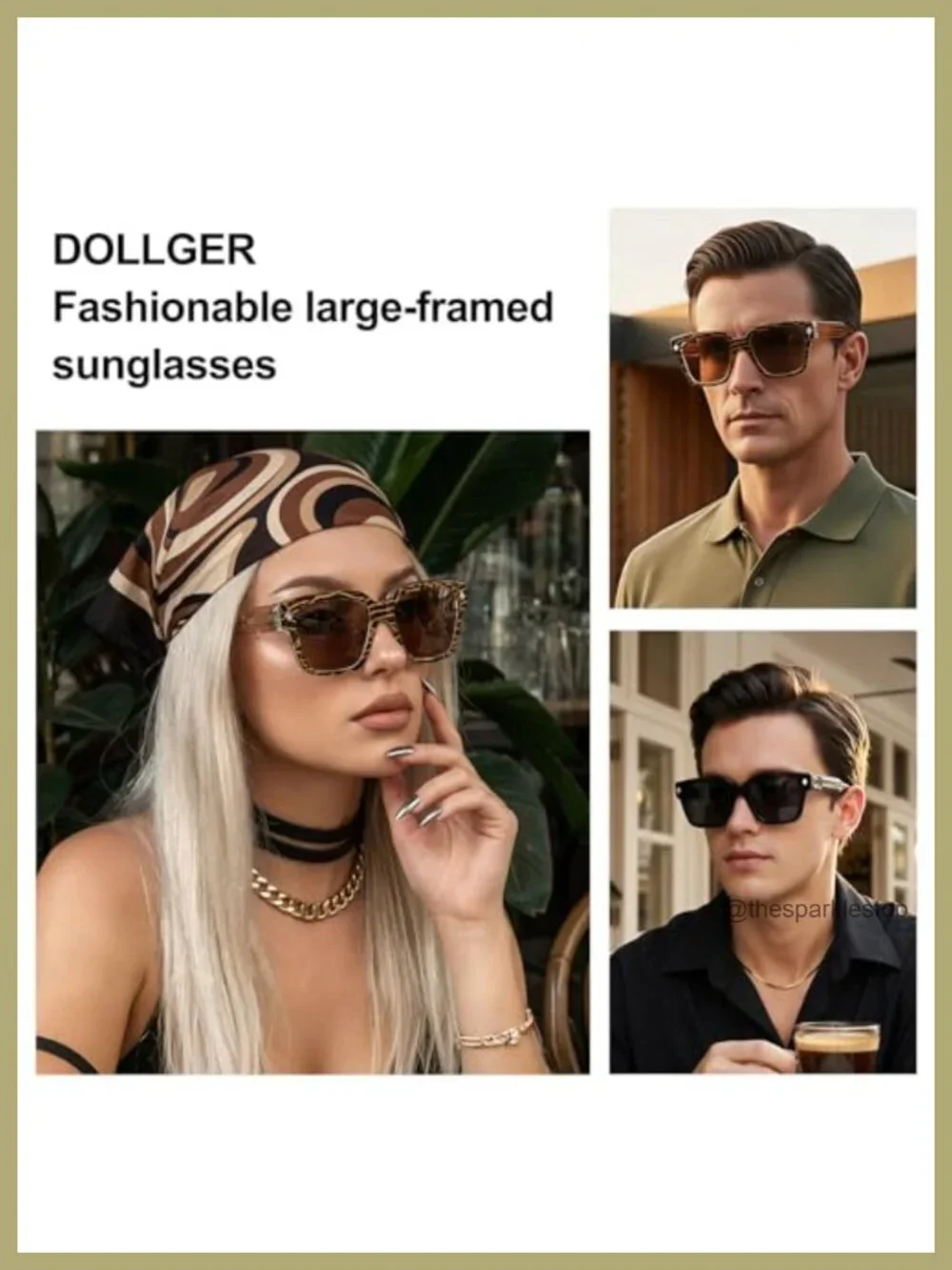 Oversized Square Sunglasses UV400 Protection Women Men Retro TR90 Frame